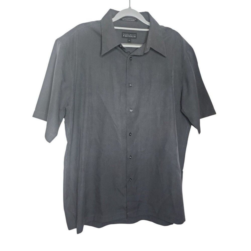 Perry Ellis Portfolio Men’s Button-Up Shirt Size Large Black Dress Casual